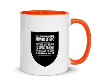 Armadura de Dios, Taza de las Escrituras, Efesios 6:11, Taza con color, Taza de versículo de la Biblia, Taza de café, Regalo para la mujer cristiana, Regalo inspirador