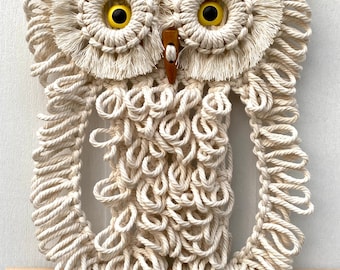 Macrame Owl Wall Hanging Home Decor Retro 70s - Natural Beige White New Vintage