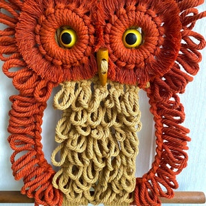 New Vintage Macrame Owl Wall Hanging Home Decor Retro 70s - Fire Owl
