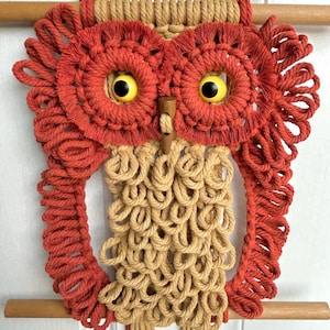 Nuovo gufo vintage in macramè da appendere alla parete, decorazione per la casa retrò anni '70 - Fire Owl