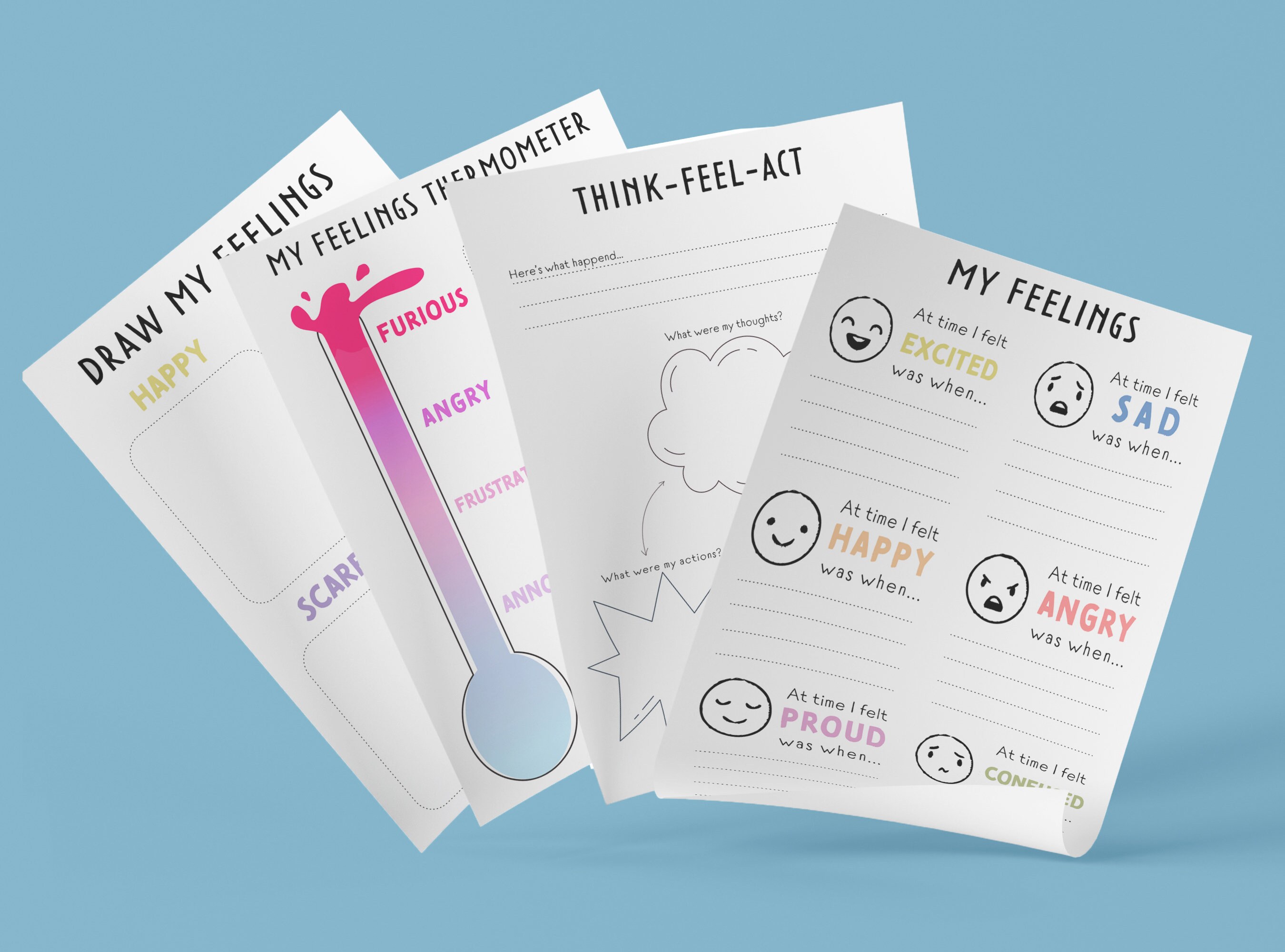 CBT Feelings Worksheets For Kids Cognitive Behavior Therapy | Etsy