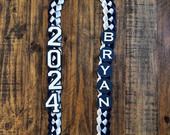 Handmade Class of 2024 Custom Colors Open Graduation 5/8" Double Faced Ribbon Lei with 2024 and Name Topper