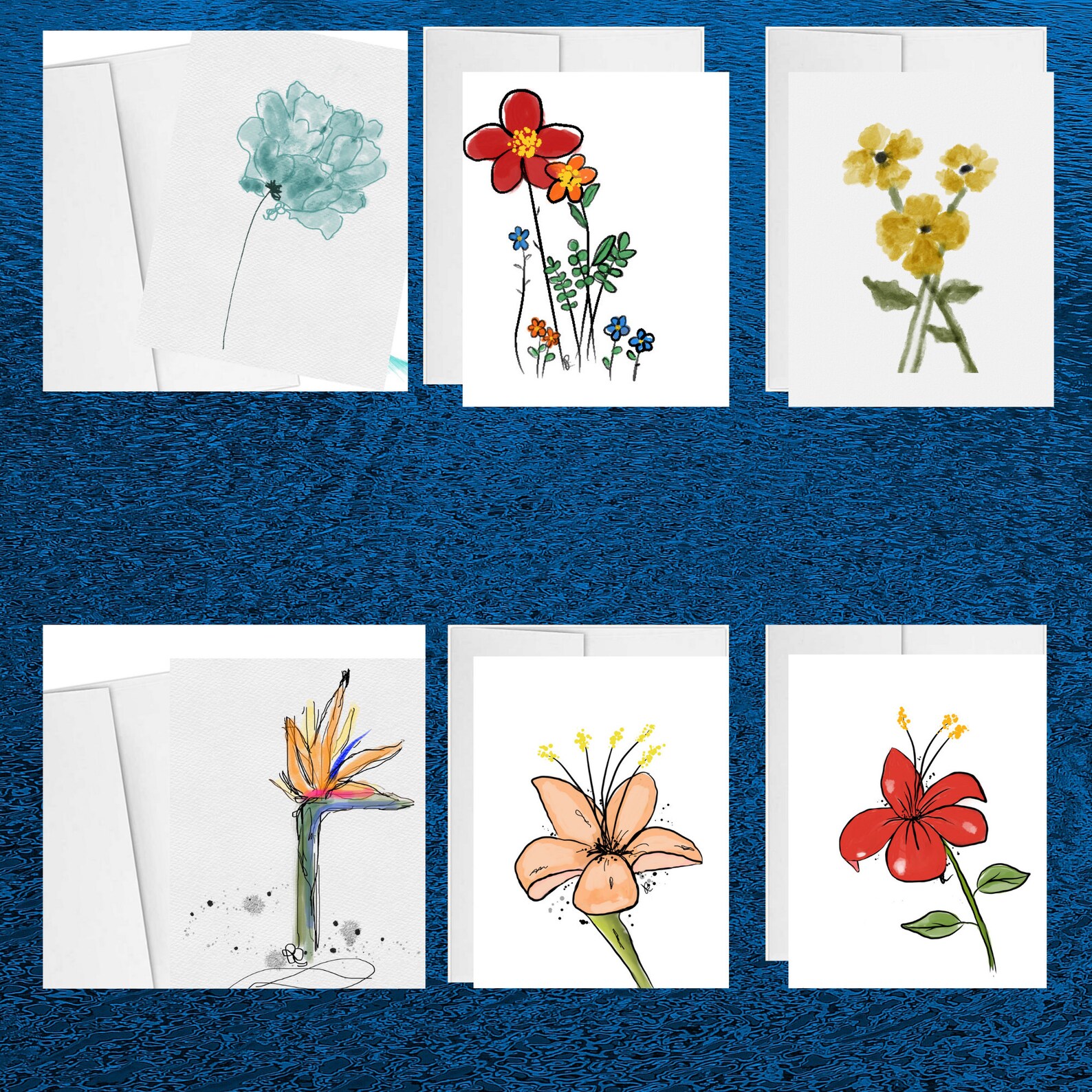 Folded Note Cards 10 Blank Inside Floral Variety Watercolor Etsy