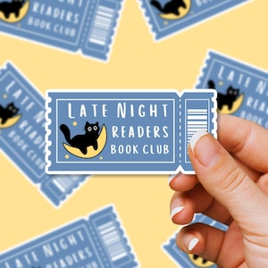 Late Night Cat Sticker – Cute Cat Reading Sticker for Book Lovers