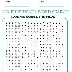 US Presidents Word Search, Teaching Children About U.S. Presidents