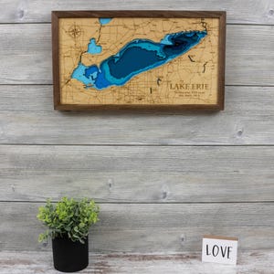 Multilayered Lake Erie Wood Map | Laser Engraved | Hardwood Framed Wall ...