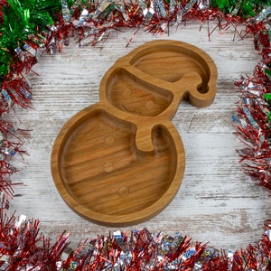 Snowman Shaped Wood Candy Tray | Hardwood Catch All | Food-Safe Holiday Serving Tray