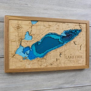 Multilayered Lake Erie Wood Map | Laser Engraved | Hardwood Framed Wall ...