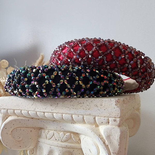 Embellished headband, beaded headband, red headband or black headband
