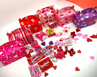 Mother's Day Treat Boxes, Heart Print Boxes Goodie Bag Favor Boxes, Container Candy Boxes Wih Heart Tags For Kids Party,