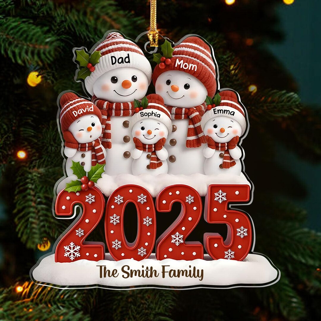 Personalized Snowman Family Christmas Tree Ornament Acrylic 2D Flat ...
