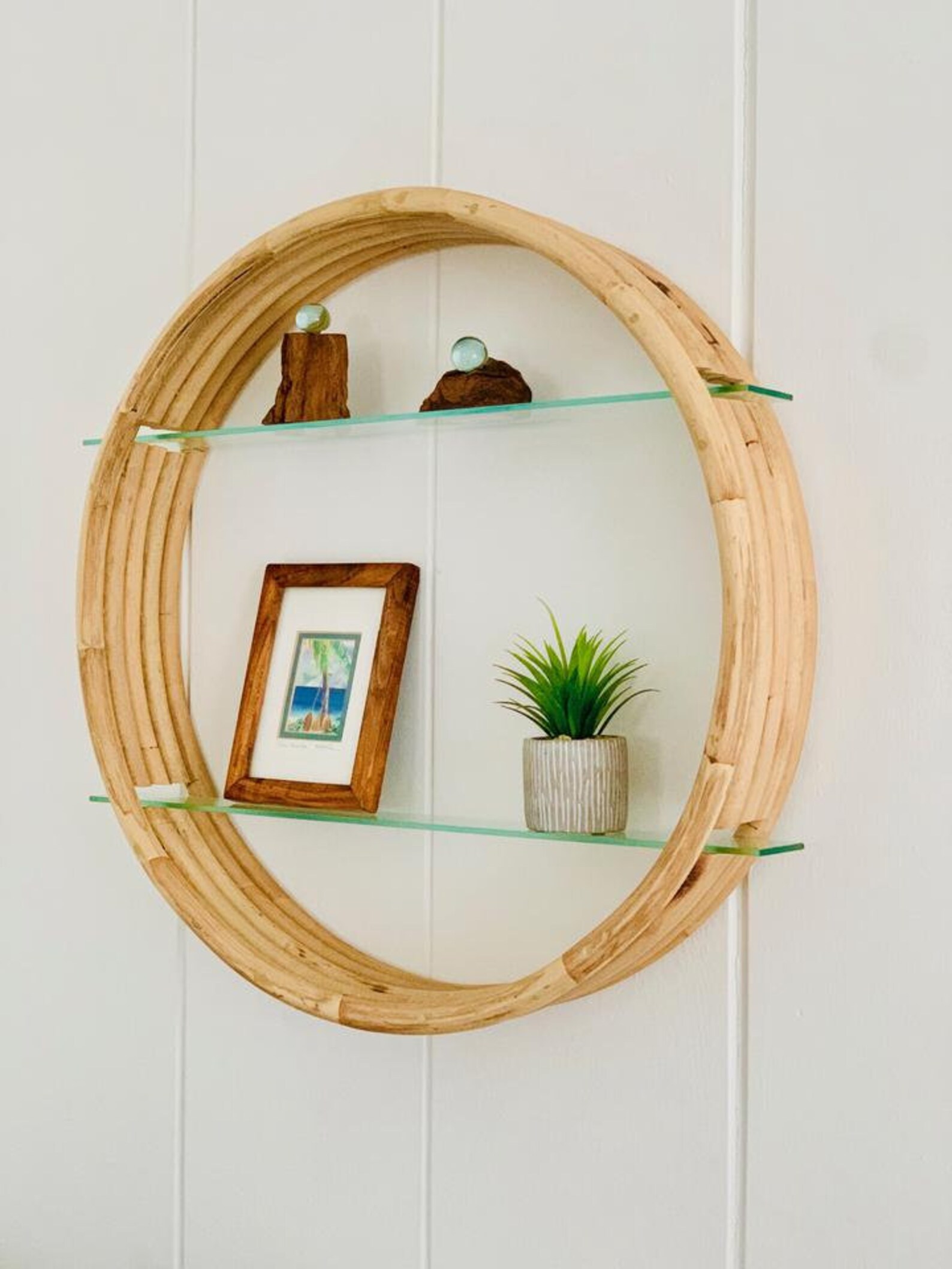 SALE Rattan Vintage Round Wall Shelf Etsy