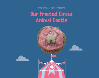 Frosted Circus Animal Cookie Small Batch Baked Shipped Gourmet Chocolate Sprinkles