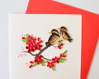 Bird Quilling Card, Handmade Bird Greeting Card, Animal Greeting Card, Wild Life Greeting Card, Nature Thank You Card,Quilled Bird Card
