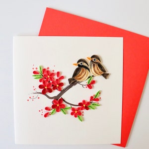 Cartão de quilling de pássaros, cartão de felicitações de pássaros feito à mão, cartão de felicitações de animais, cartão de felicitações de vida selvagem, cartão de agradecimento da natureza, cartão de pássaros quilling