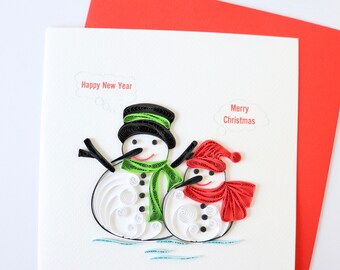 Carte bonhomme de neige, carte Joyeux Noël, Carte de Noël des Fêtes, Carte de vœux des saisons de quilling, Carte de Joyeux Noël, Carte cadeau de Noël religieux