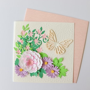 Flower Greeting Card, Butterfly Handmade Card, 3D Birthday Card, Eco-friendly Gift Card, Sympathy Card, Congrats Paper Card, Thank You Card