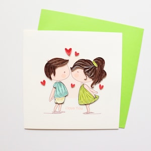 Valentine Card for Her/ Him, Anime Couple Kissing Greeting Card, Anniversary Card for Couple, Handmade I Love You Couple Card, Quilling Card