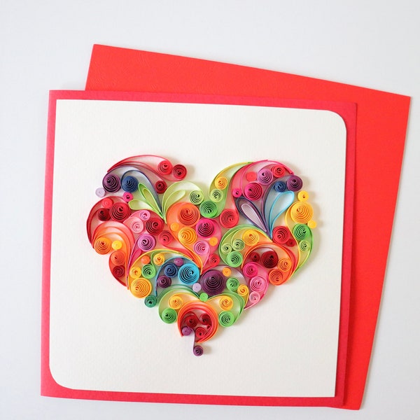 Love Heart Greeting Card, Anniversary Card for Couple, Heart Quilling Card, Valentine Card for Her/ Him, Sympathy Card, Handmade Couple Card