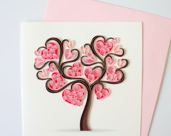 Love Tree Card, Tarjeta de aniversario para pareja, Tree of Hearts Quilling Card, Valentine Card for Her/ Him, Sympathy Card, Handmade Couple Card