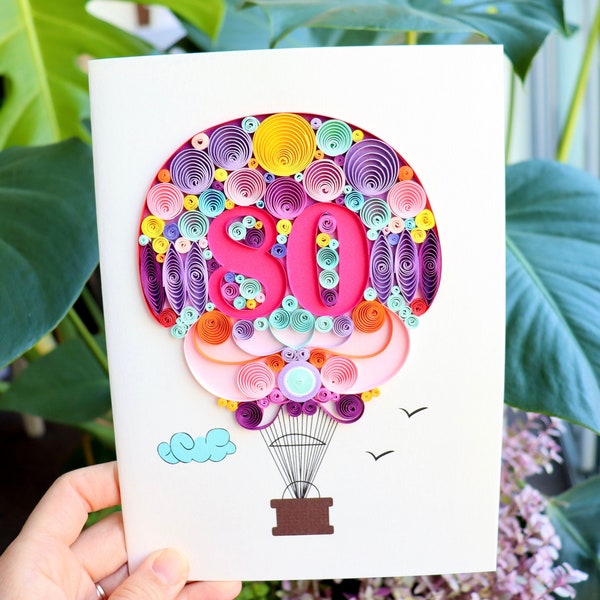 80th Birthday Card for Women, Floral Birthday Card, Handmade Gift Card, Age Birthday Card for Her, Quilling Card, Congratulation Card