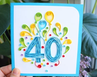 Carte de 40e anniversaire pour femmes, Carte d’anniversaire florale, Carte-cadeau faite à la main, Carte d’anniversaire d’âge pour elle, Carte de quilling, Carte de félicitations