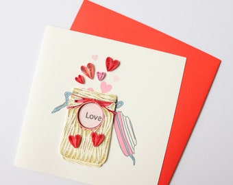 Love Jar Card, Anniversary Card for Couple, I Love You Card, Love Jar Quilling, Valentine Card for Her/ Him, Handmade Greeting Couple Card,