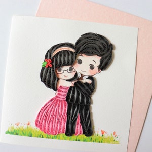 Cartão de felicitações de noiva e noivo de anime de casamento, cartão de casamento acolchoado, cartão de feliz dia de casamento, cartão de parabéns, cartão de noivo e noiva