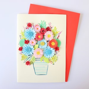Flower Vase Greeting Card, Handmade Card, 3D Birthday Card, Eco-friendly Gift Card, Get Well Soon Card, Congrats Paper Card, Thank You Card
