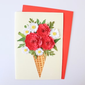 Flower 3D Card, Floral Birthday Card, Paper Flower Bouquet Card, Handmade Greeting Card, Thank You Card, Graduation Card, Get Well Soon Card