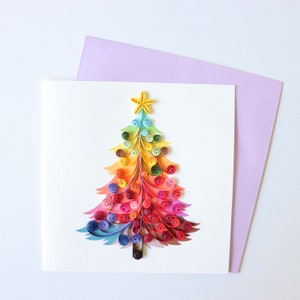 Cartão de feliz Natal, cartão de árvore de Natal arco-íris, cartão de Natal de feriados, cartão de felicitações de estações de quilling, cartão de presente de Natal, presente de feriados