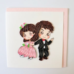 Carte de vœux de mariée et de marié d’anime de mariage, carte de mariage matelassée, carte de jour de mariage heureux, carte de félicitations, carte de marié et de mariée