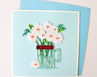 White Daisy Quilling Card, Flower Greeting Card, Quilling Greeting Card, Happy Birthday Card, Handmade Birthday Card, Birthday Gift Card