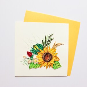 Quilling Sunflower Greeting Card, Floral Birthday Card, Sunflower Quilling, Sunflower Thank You Card, Handmade Get Well Soon Card