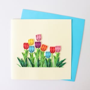 Cartão de felicitações de tulipa quilling, cartão de aniversário de tulipa, quilling floral, cartão de agradecimento, cartão de recuperação feito à mão em breve, cartão de presente de flor