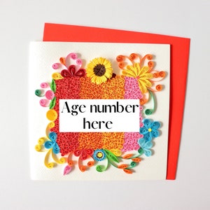 Personalised Birthday Card, Customised Quilling Card, Age Number Birthday Gift Card, Floral Birthday Card, Special Occasion Milestone Card