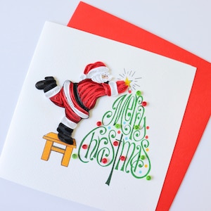 Carte du Père Noël, Carte joyeux Noël, Carte de Noël des Fêtes, Carte de vœux des saisons de quilling, Carte de Joyeux Noël, Carte-cadeau de l’arbre de Noël