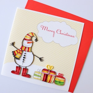 Karta bałwana Noel, Wesoła kartka świąteczna, Ręcznie robiona świąteczna kartka świąteczna, Niepowtarzalna kartka z pozdrowieniami Quilling Seasons, Zabawna kartka podarunkowa na Boże Narodzenie