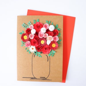 Mason Jar Flower Card, Paper Flower in Vase Greeting Card, Handmade Birthday Floral Card, Flower Bouquet, 3D Paper Flower Thank You Card