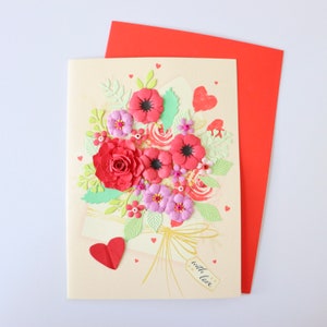 Flower 3D Card, Floral Birthday Card, Paper Flower Bouquet Card, Handmade Greeting Card, Thank You Card, Graduation Card, Get Well Soon Card