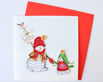 Carte bonhomme de neige, carte Joyeux Noël, Carte de Noël des Fêtes, Carte de vœux des saisons de quilling, Carte de Joyeux Noël, Carte cadeau de Noël religieux