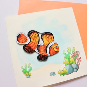 Clownfisch Quilling Karte, Handgemachte Fisch Grußkarte, Tier Grußkarte, Wild Life Karte, Natur Danke Karte, Quilled Tier Karte