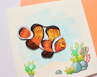 Clownfish Quilling Card, Handmade Fish Greeting Card, Animal Greeting Card, Wild Life Card, Nature Thank You Card, Quilled Animal Card