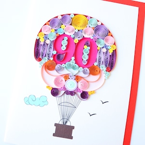 90th Birthday Card for Women, Floral Birthday Card, Handmade Gift Card, Age Birthday Card for Her, Quilling Card, Congratulation Card