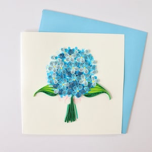 Blaue Blumen Grußkarte, Hortensien Blumen Geburtstagskarte, Blumen Quilling Dankeskarte, Handgemachte Get Well Soon Karte, Blumen Geschenkkarte