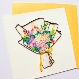 Flower Bouquet Greeting Card, Quilling Birthday Card, Floral Quilling Thank You Card, Handmade Flower Get Well Soon Card, Flower Gift Card