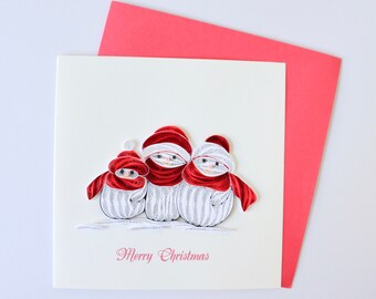 Carte bonhomme de neige, carte Joyeux Noël, Carte de Noël des Fêtes, Carte de vœux des saisons de quilling, Carte de Joyeux Noël, Carte cadeau de Noël religieux