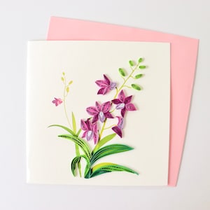 Orchidee Grußkarte, Blumen Geburtstagskarte, Blumen Quilling Dankeskarte, handgemachte Lila Orchidee Gute Besserung Karte, Blumen Geschenkkarte