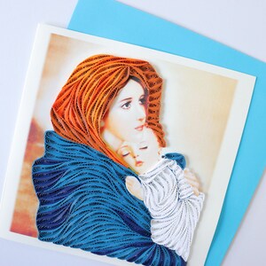 Carta di Natale Madre Maria, Cartolina di Natale delle Feste, Cartolina di Auguri delle Stagioni di Quilling, Buona Cartolina di Natale, Cartolina regalo di Natale religiosa,