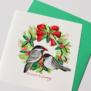Bird Christmas Card, Merry Christmas Card, Holidays Xmas Card, Quilling Bird Nest Seasons Greeting Card, Religious Christmas Gift Card